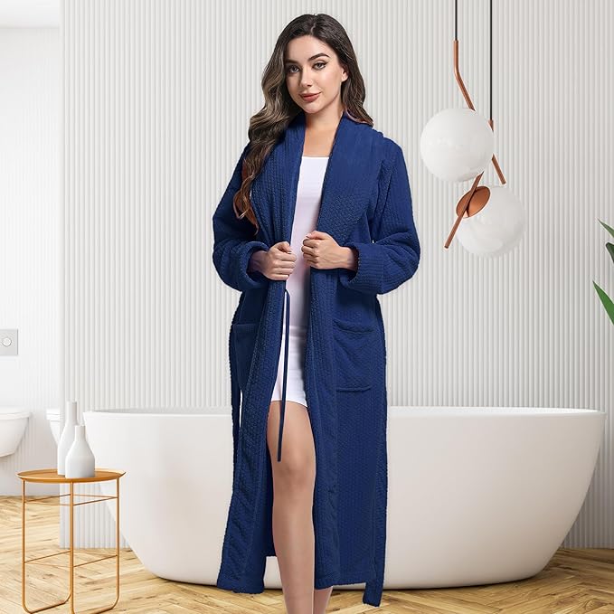 Women's Shawl Collar Bathrobe, Soft Long Towel Robes for Women - Super Absorbent Quick Dry yet Warm