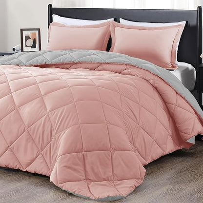 downluxe King Size Comforter Set - Pink and Grey King Comforter, Soft Bedding Sets for All Seasons -3 Pieces - 1 Comforter (104"x92") and 2 Pillow Shams(20"x36")
