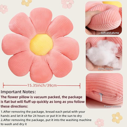 2 Pcs Preppy Flower Decorative Throw Pillows Set for Bed Couch Sofa, 15.35" Cute Pink White Flower Daisy Shaped Pillow for Aesthetic Preppy Bedroom Room Dorm Classroom Decor (White+Pink, 15.35 Inch)