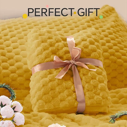 BEDELITE Fluffy King Size Comforter Set - Yellow Fleece Soft Comforter for King Size Bed, Luxury Warm Bedding Set for Winter, Fuzzy Bed Set 3 Pieces (1 Comforter, 2 Pillowcases)