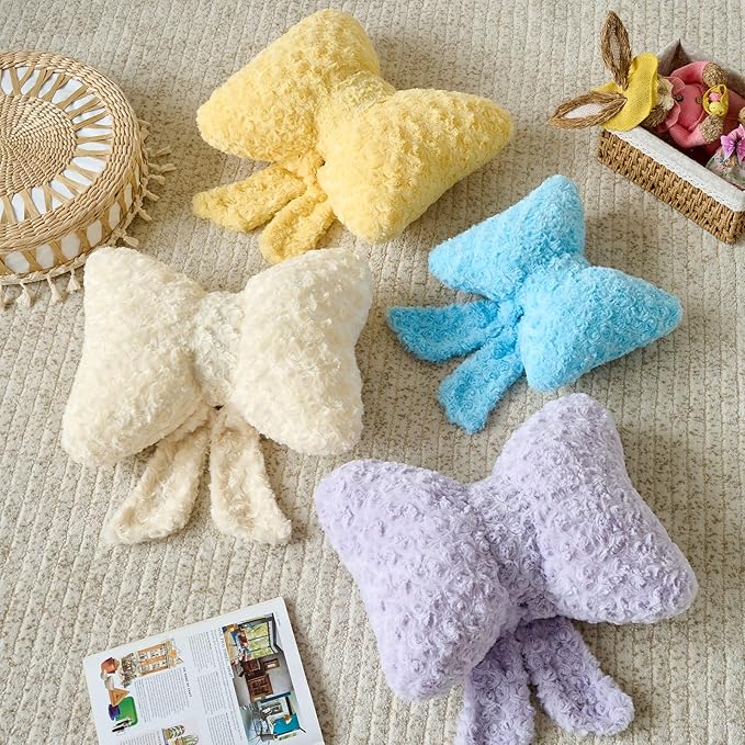 Bow Pillow, Decorative Bow Pillows with Soft Plush for Couch Bed, Bow Shaped Throw Pillow Room Decor for Bedroom, Bow Decorative Pillow for Living Room (Lavender Purple, Large-16 Inches)