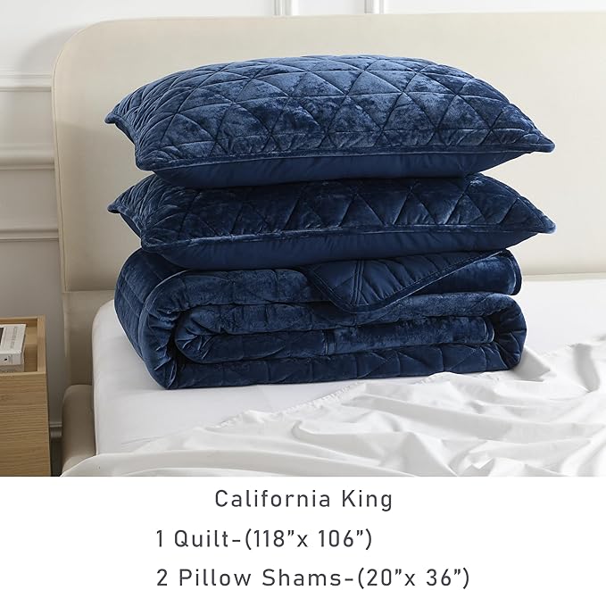 Homzard Velvet California King Size Quilt, Oversized California Comforter Set Navy Blue Bedding Set (118”*106”) with 2 Pillow Shams, Patchwork Bedspread Set, Lightweight Bedding Coverlet 3 Piece