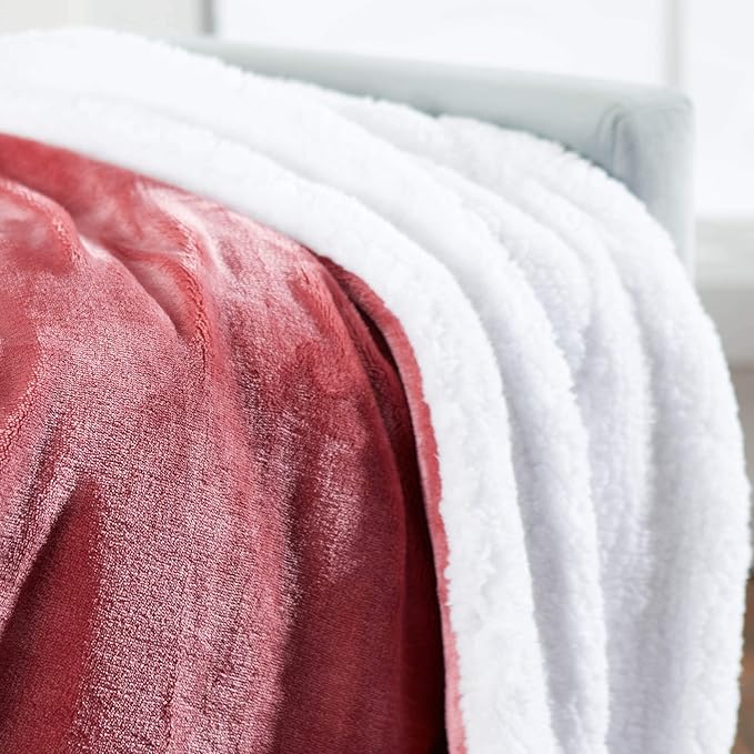 Genteele Sherpa Throw Blanket Super Soft Reversible Ultra Luxurious Plush Blanket, 102 x 90 inches, Light Mahogany/White