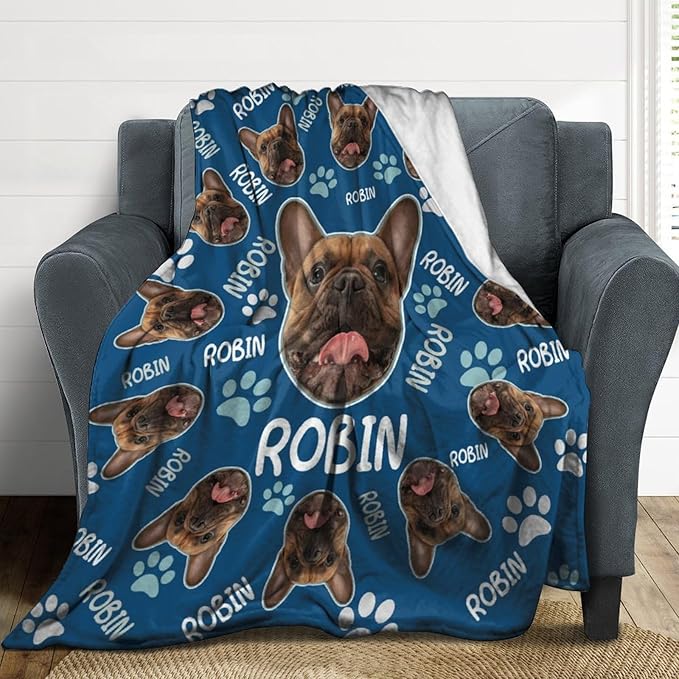 Custom Paw Prints Pet Name Blanket Personalized Dog Memory Blankets with Photos Customized Puppy Blanket for Large Medium Small Dog, Dog Gift for Dog Lovers Mom Dad Cute Dog Cat