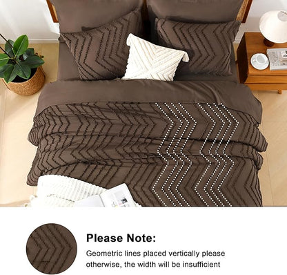 Litanika Oversized Queen Size Comforter Set with Sheets Brown - 7 Pieces Bed in a Bag Oversized Queen Boho Tufted Complete Bedding Sets with Comforter, Sheets, Pillowcases & Shams