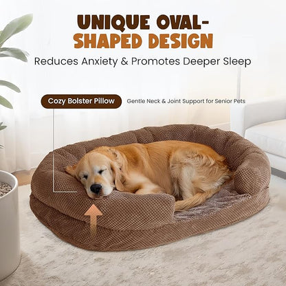 Bolster Dog Bed, Extra Thick 4.7 Inch Large Orthopedic Dog Bed with Memory Foam, Pet Couch Bed with Supportive Structure, Removable Washable Cover, Durable and Stylish Dog Bed for Large Dogs
