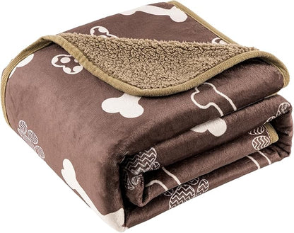 Waterproof Dog Blankets Pet Blanket 50"x60", Soft Fluffy Sofa Car Bed Protector, Reversible Sherpa Fleece Dog Blanket for Large Dogs (Chocolate Brown-Bones)