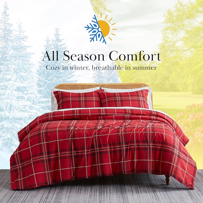 Southshore Fine Living, Inc. Vilano Plaid Collection - Red King Size Comforter Set, Premium Bedding, All-Season Down Alternative, Soft Coverlet, Oversized 3-Piece California King Comforter Set, Red