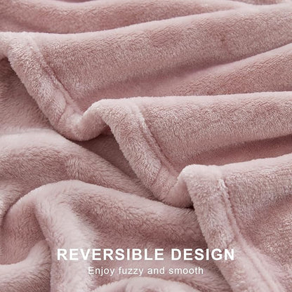 Hansleep Fleece Pink Queen Blanket, Super Soft Flannel Fuzzy Plush Cozy Blanket for All Seasons, Pink, Queen 90x90 Inches