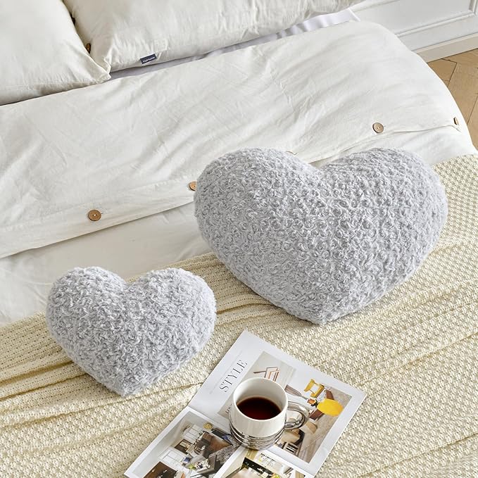 Heart Pillow, Soft Heart Shaped Pillow with Room Decorative Throw Pillows for Bed Couch Chair Sofa, Heart Shaped Cute Throw Pillow Cushion for Bedroom Living Room (Grey, Mini 12.9" x 9.8")