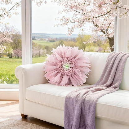 Handmade 3D Flower Throw Pillow Pink Decorative Daisy Floral Accent Pillow Cute Round Velvet Cushion for Bed Couch Car Chair Bedroom Living Room Boho Farmhouse Home Decor 12Inch Rose Gold