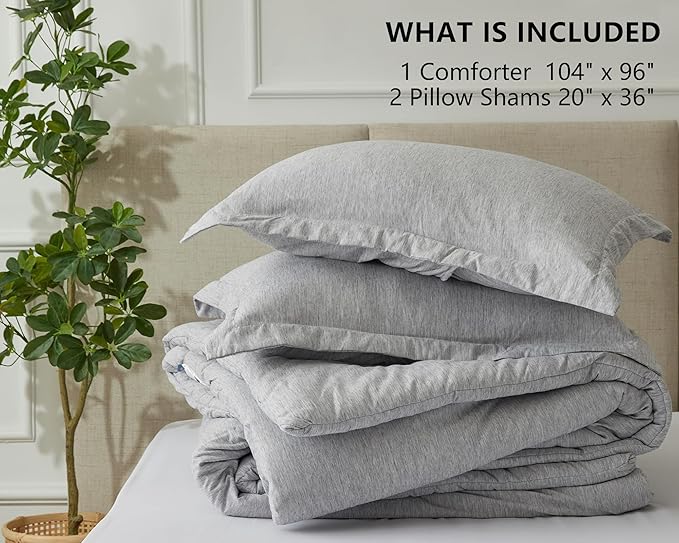 CozyLux California King Comforter Set - 3 Pieces Light Grey Soft Luxury Cationic Dyeing Cal King Comforter for All Seasons, Gray Breathable Lightweight Bedding Sets with 1 Comforter and 2 Pillow Shams