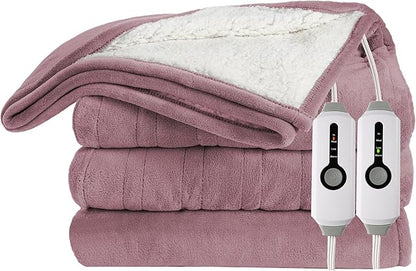 Electric Heated Blanket 84"x90" Queen Size Microplush Cover Blanket, 4 Heat Settings & 10 Hours Auto Off, Cozy & Warm for All Night, Machine Washable,Berry