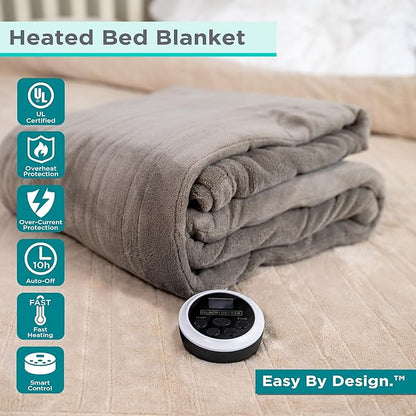 BLACK+DECKER Heated Blanket Electric Full, Micro Plush Electric Blanket, Heating Blanket with 10 Heating Levels, 10H Timer, Auto Shutoff, Fast Heating (84x90 inches, Grey)