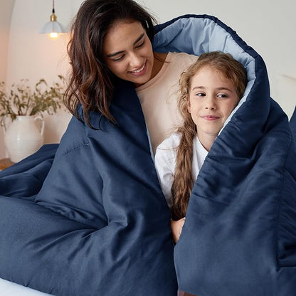 Exclusivo Mezcla Lightweight Reversible Full Queen Size Comforter Set, Down Alternative Comforter with 2 Pillow Sham, Full Queen Size Bedding Set for All Seasons, Navy/Blue