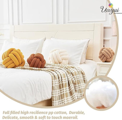 Uvvyui Knot Pillow Ball, Soft Home Decorative Round Throw Pillow, Handmade Knotted Plush Pillow, Round Boucle Pillow Cushion (8.6 Inches Light Grey)