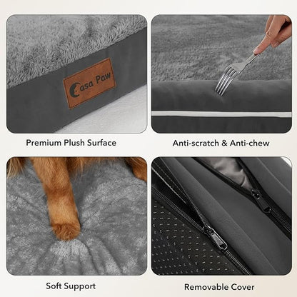 Orthopedic Dog Beds for Large Sized Dogs, Waterproof Egg Crate Foam Medium Dog Couch Beds for Crate 35x22Inch, Washable Pet Beds with Removable Cover and Nonskid Bottom, Dark Grey