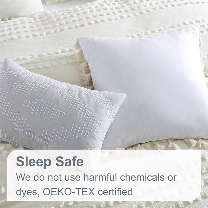 Swift Home Marilla 100% Cotton Prewashed Yarn-Dyed Dobby Clip Dot 5-Piece Bedding Comforter Set, All Season & Breathable, Oeko-TEX Certified – Ivory, Full/Queen