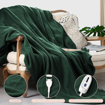 Electric Heated Blanket Full Size 72"x84" Microplush Cover Blanket 4 Heat Settings & 10 Hours Auto Off, Cozy & Breathable, Warm All Night, Grass Green