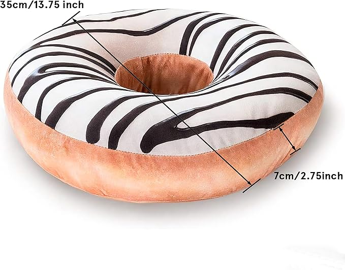 HYSEAS Round Throw Pillow 14 Inch Chocolate White Donut, 3D Digital Print Decorative Comfortable Soft Plush Funny Food Shaped Pillow Light Weight Seat Pad Cushion for Couch, Chair, Floor, Sofa