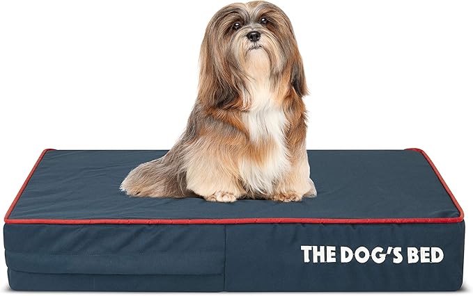 The Dog’s Bed Orthopedic Memory Foam Dog Bed Mattress, Oford Fabric, Blue with Red Trim, S, 4-Inch