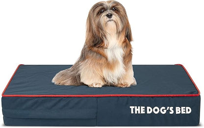 The Dog’s Bed Orthopedic Memory Foam Dog Bed Mattress, Oford Fabric, Blue with Red Trim, S, 4-Inch