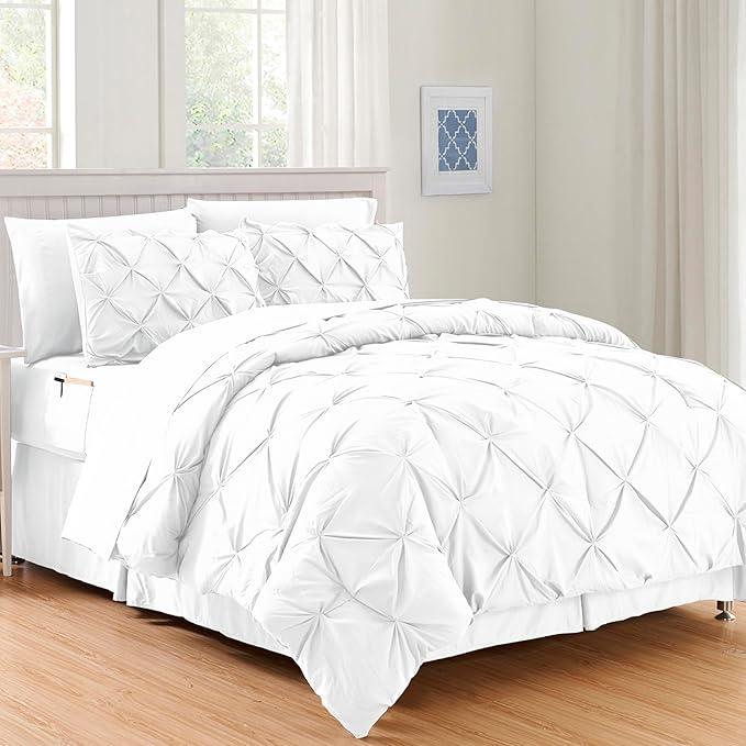 Elegant Comfort Luxury Best, Softest, Coziest 8-Piece Bed-in-a-Bag Comforter Set on Amazon Silky Soft Complete Set Includes Bed Sheet Set with Double Sided Storage Pockets, King/Cal King, White