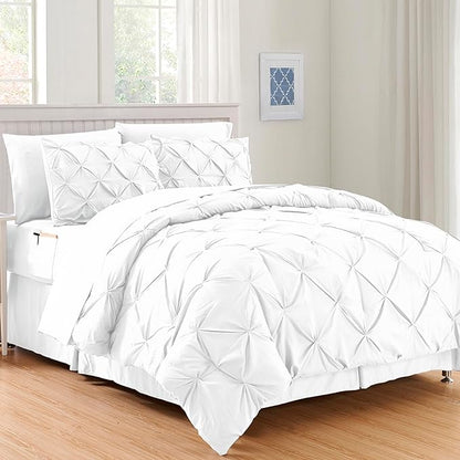Elegant Comfort Luxury Best, Softest, Coziest 8-Piece Bed-in-a-Bag Comforter Set on Amazon Silky Soft Complete Set Includes Bed Sheet Set with Double Sided Storage Pockets, King/Cal King, White