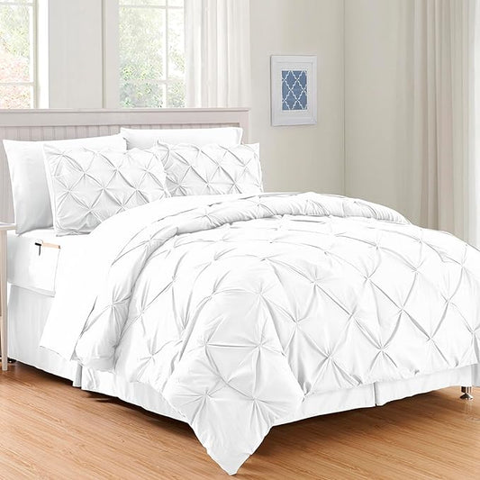 Elegant Comfort Luxury Best, Softest, Coziest 8-Piece Bed-in-a-Bag Comforter Set on Amazon Silky Soft Complete Set Includes Bed Sheet Set with Double Sided Storage Pockets, King/Cal King, White