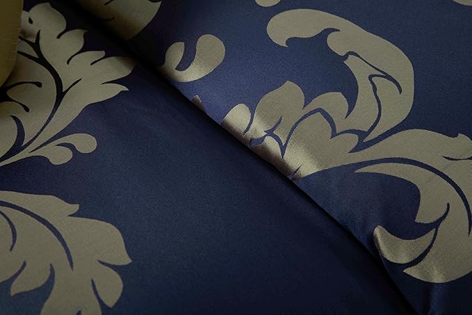 Chezmoi Collection 7-Piece Jacquard Floral Comforter Set (California King, Navy/Gold)