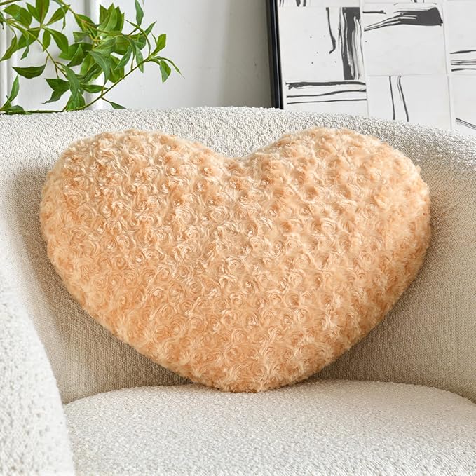Heart Pillow, Soft Heart Shaped Pillow with Room Decorative Throw Pillows for Bed Couch Chair Sofa, Heart Shaped Cute Throw Pillow Cushion for Bedroom Living Room (Khaki, Large 19.6" x 15.7")