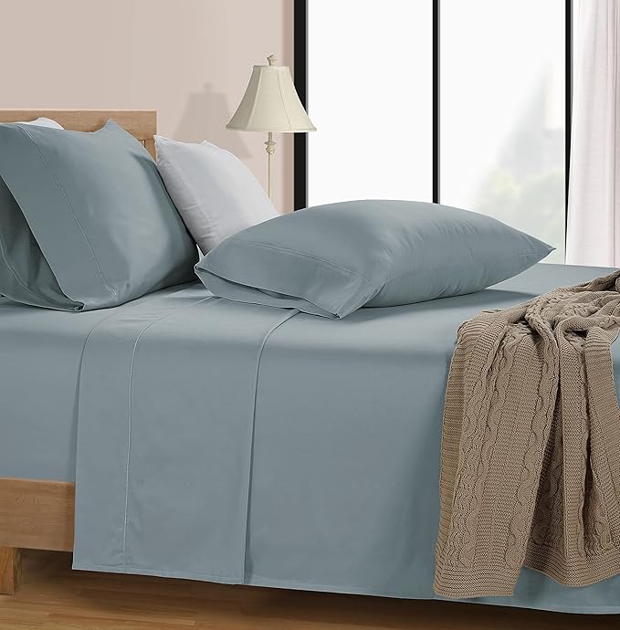 LANE LINEN King Bed Sheets – 600 Thread Count Long-Staple 100% Cotton King Size Bed Sheets, Hotel Luxury Soft Silky Sateen Weave, Durable for Daily Use, Fully Elasticized 15" Deep Pocket – Blue