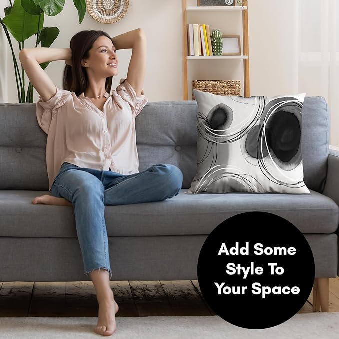 Americanflat 20x20 Throw Pillow with Sewn-in Insert - All-in-One Decorative Pillows - No Cover Needed - Soft and Durable Cushion for Bed or Sofa - Polyester - Black and White
