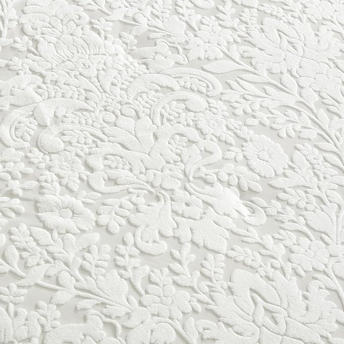 Sunshine Nicole Velvet Jacquard Comforter Set, Velvet Jacquard Face and Brushed Solid Microfiber Reverse, with Light Weight Soft Poly Fill, 3 Pieces White, King