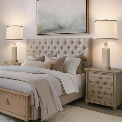 AIDENOEY 27.5" H 3-Way Dimmable Touch Control Table Lamp with USB A+C Ports, Vintage Washed White Finish Resin Bedside Farmhouse Table Lamp Set of 2，for Living Room，Bedroom，Office