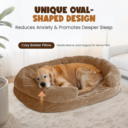 Bolster Dog Bed, Large Orthopedic Dog Bed with Memory Foam, Spacious Pet Couch Bed with Supportive Structure, Removable Washable Cover, Durable and Stylish Dog Bed for Large Dogs