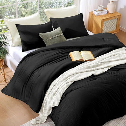 WRENSONGE Comforter Full Size, 3 Piece Black Soft Full Comforter Sets- Warm Bedding Set Full Suitable for All Seasons