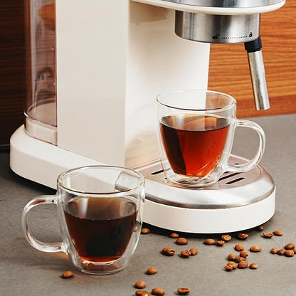 CNGLASS Insulated Espresso Glass Mugs 5.4oz/160ml, Small Clear Coffee Mugs Set of 2, Double Wall Glass Cups with Handle for Tea and Macchiato