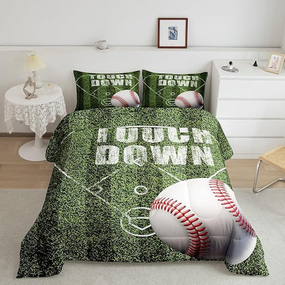 Feelyou Baseball Comforter Set Twin Size Gaming Sports Comforter for Boys Girls Teens Ball Games Bedding Set Gift for Baseball Lover Duvet Set Moss Green Quilt Set