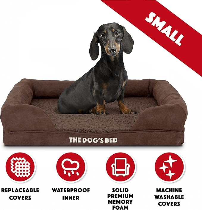 The Dog’s Bed Orthopedic Memory Foam Dog Bed with Bolsters,Plush Fabric, Brown Plush, S