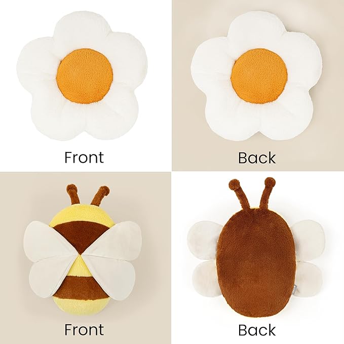 AELS Bumble Bee & Flower Shaped Throw Pillows, Cute Decorative Pillow Set of 2, Summer & Bee Decor for Kids' Rooms, Living Room, Bedroom, Ideal for Cozy Home Accent