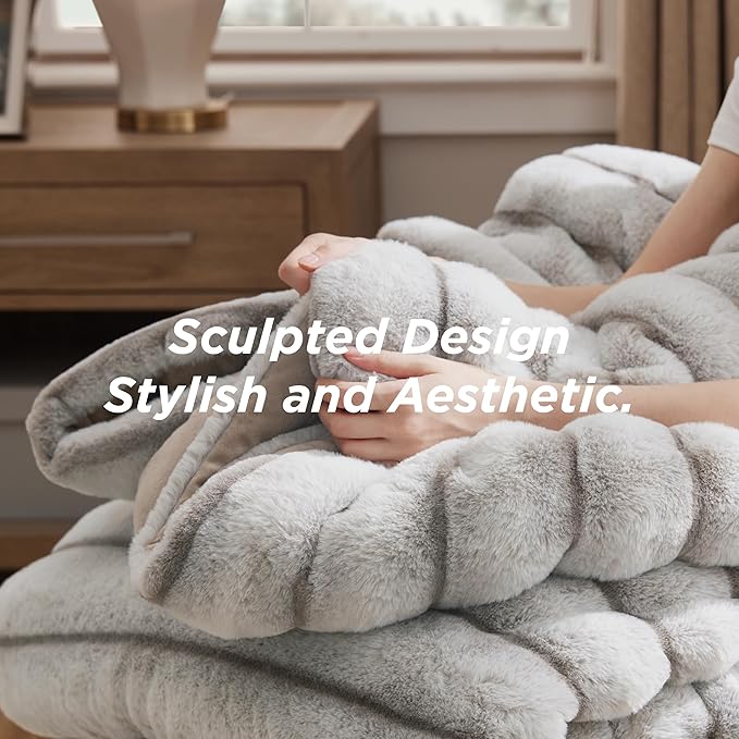 Bedsure Fluffy Comforter Set Queen - Faux Fur Comforter Queen Size Khaki, Soft Shaggy Bedding Comforter Sets, Winter Warm Luxury Fuzzy Bed Set 3 Pieces, 1 Comforter and 2 Pillowcases