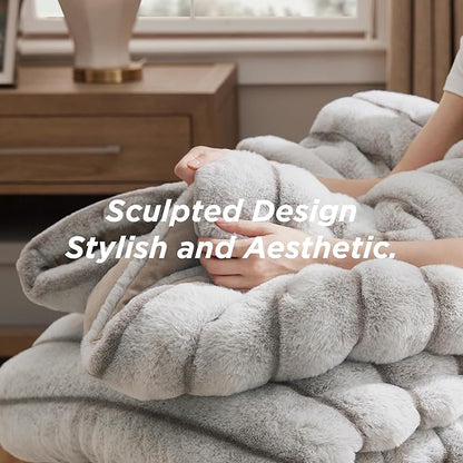 Bedsure Fluffy Comforter Set Queen - Faux Fur Comforter Queen Size Khaki, Soft Shaggy Bedding Comforter Sets, Winter Warm Luxury Fuzzy Bed Set 3 Pieces, 1 Comforter and 2 Pillowcases