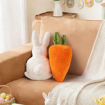 AELS Easter Bunny & Carrot Throw Pillows, Set of 2, Cute Bunny and Carrot Decorative Pillows, Spring Easter Decor for Sofa Couch Living Room Bedroom Nursery