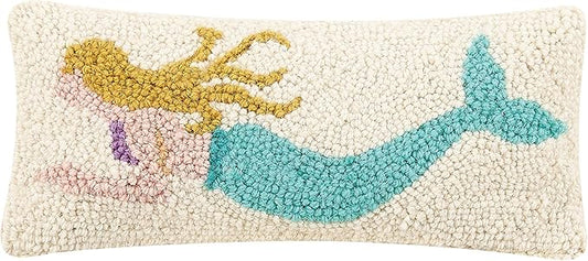 Peking Handicraft 30TG426C05OB Blown Filled Hook Throw Pillow, 12-inch Length, Wool and Cotton (Mermaid)