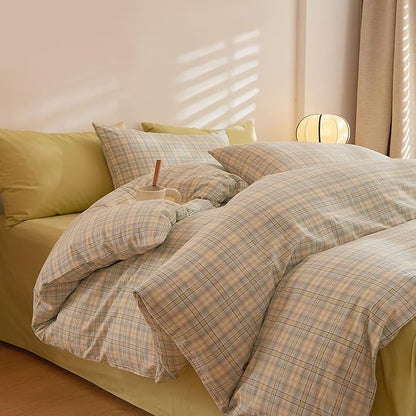 HighBuy Green Gingham Comforter Set Twin XL 3 Pieces Cute Grid Comforter Girls Checkered Plaid Comforter Set with 2 Pillowcases Fluffy Soft Grid Printed Pattern Farmhouse Gingham Bedding Set