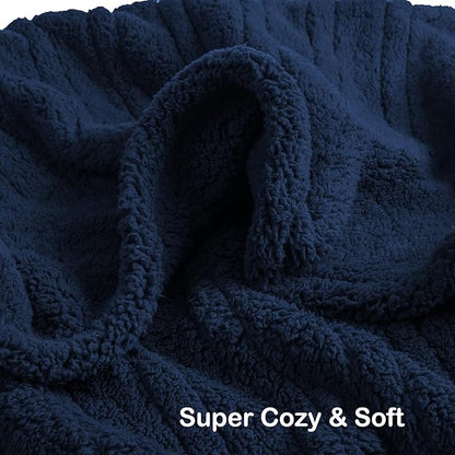 Electric Heated Blanket Throw Size 50"×60" with 9 Heating Levels 1-10 Hs auto Off, Heating Throw Double Sided Sherpa, Energy Efficient, Machine Washable, for Sofa & Office, Dark Blue