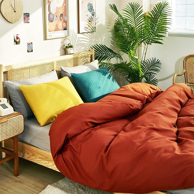 CLOTHKNOW Terracotta Queen Comforter Set 3Pcs Burnt Orange Bedding Comforter Sets Caramel Queen Comforter Soft Rust Comforter with 2 x Pillow Cases