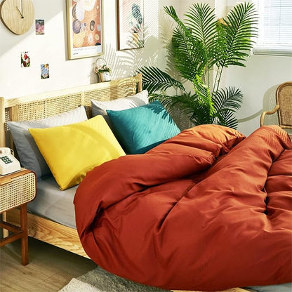 CLOTHKNOW Terracotta Queen Comforter Set 3Pcs Burnt Orange Bedding Comforter Sets Caramel Queen Comforter Soft Rust Comforter with 2 x Pillow Cases