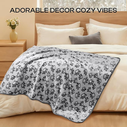 Luciphia Premium Soft Dog Blanket for Small Medium Large Dogs Washable 300GSM Fluffy Warm Fleece Puppy Cat Paw Print Pet Flannel Pcs2 Grey Paw XL(57"x40")